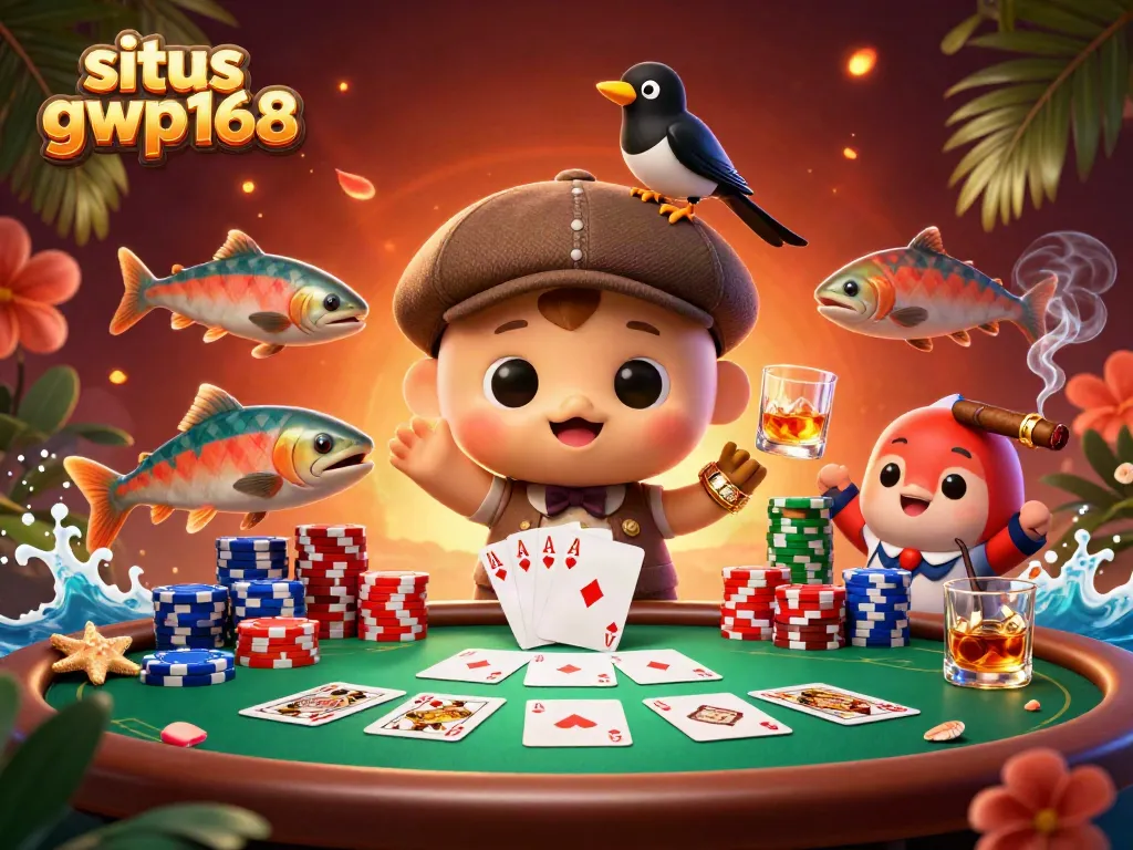 Rasakan sensasi situs gwp168 dengan ilustrasi lucu monster Loch Ness dan elemen kasino yang memukau.
