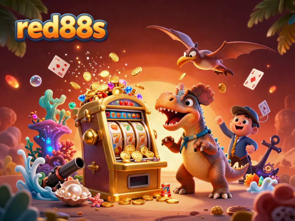Win jackpots with red88s and 3D casino characters celebrating in a vibrant scene.