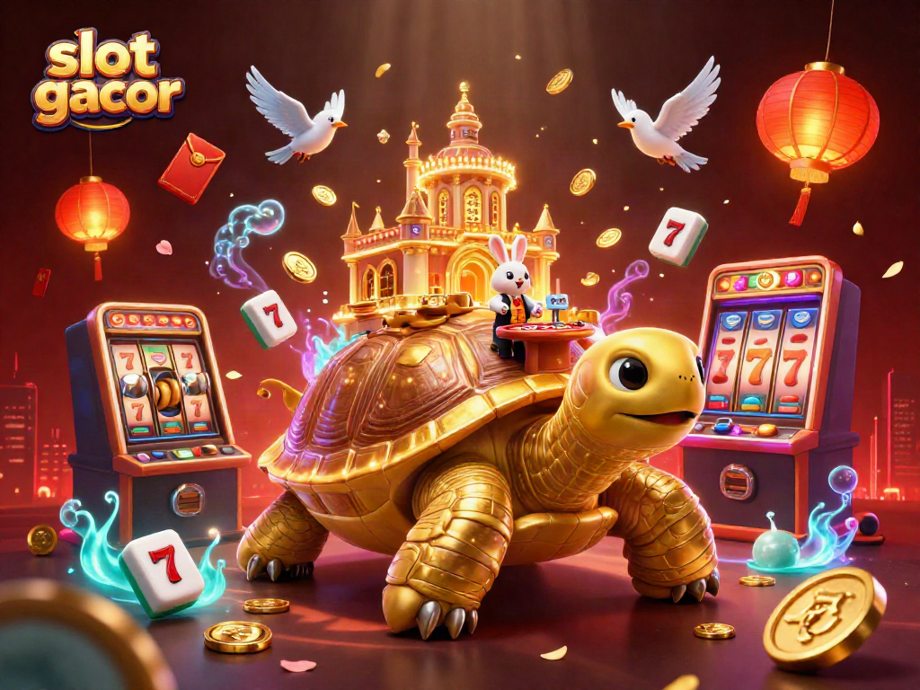 Experience the excitement of slot gacor with this vibrant 3D illustration of a casino-themed scene.
