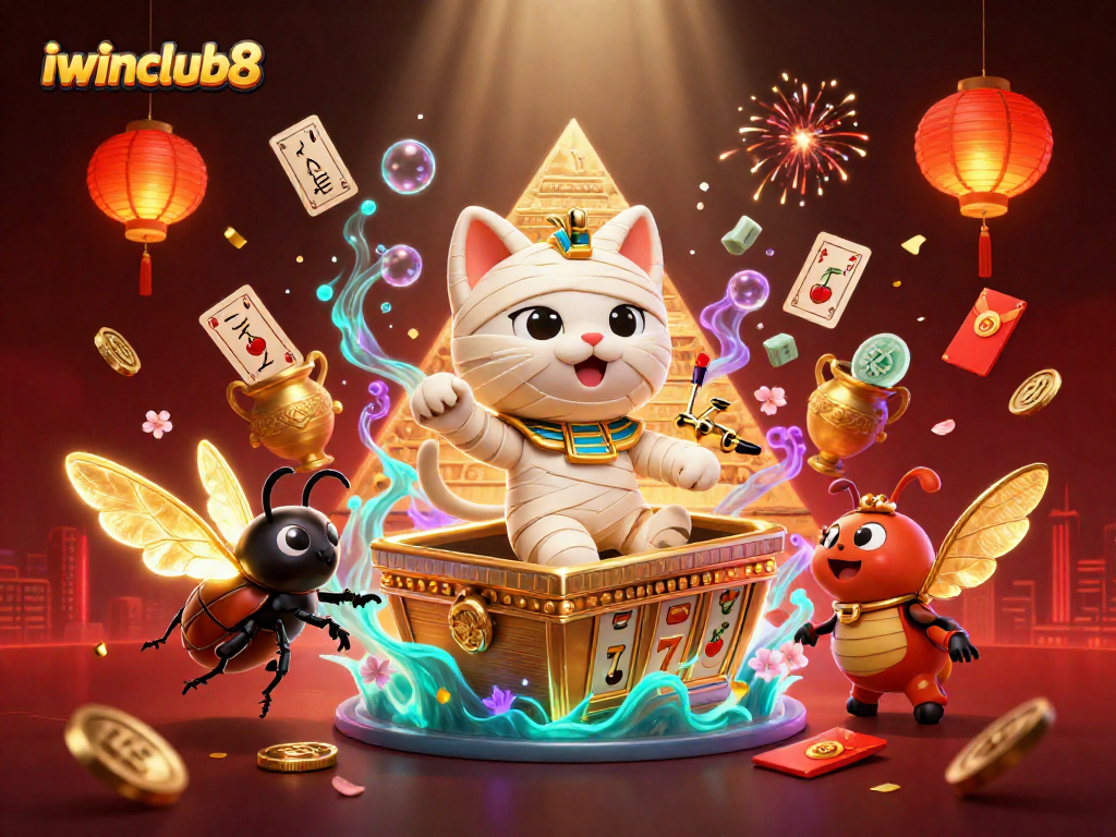 iwinclub8 showcases an ultra-detailed 3D illustration featuring dynamic casino elements and characters.