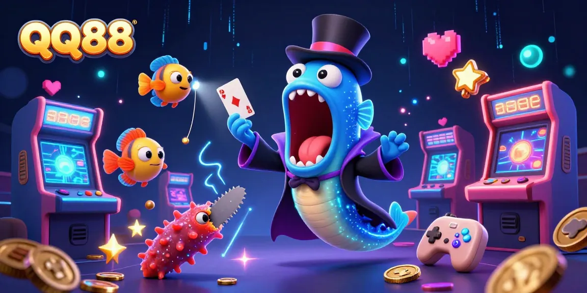 Experience thrilling gaming moments with qq88's vibrant animated characters in a magical casino scene.