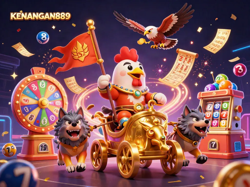 Experience exciting gaming with KENANGAN889 in this vibrant 3D casino illustration.