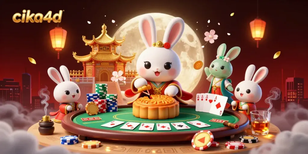 Experience exciting gameplay with cika4d as the moon rabbit reveals poker chips hidden in mooncakes.