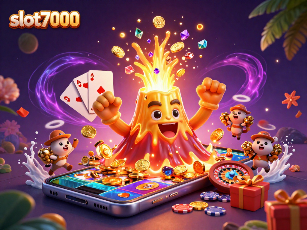 Gali kekayaan dalam slot7000 dengan gemuruh gunung berapi dan hewan penjelajah.