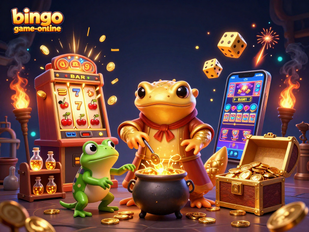 Experience bingo-game-online with engaging characters and jackpot elements in a vibrant casino scene.