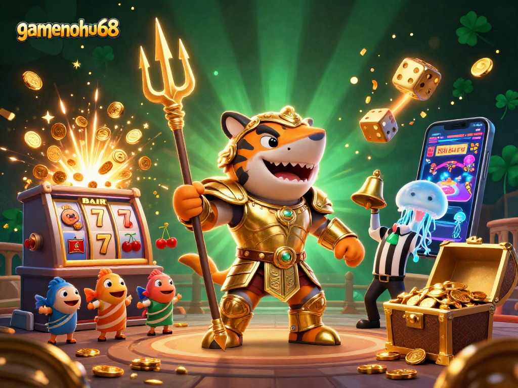 Experience thrilling wins at gamenohu68 with a vibrant underwater casino scene featuring immersive slot action and dynamic elements.