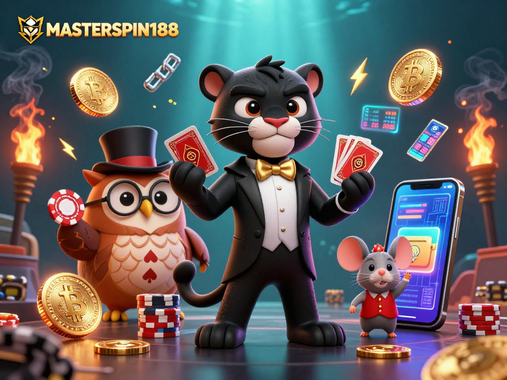 Engage with MASTERSPIN188 and enjoy captivating casino elements in a vibrant 3D scene.