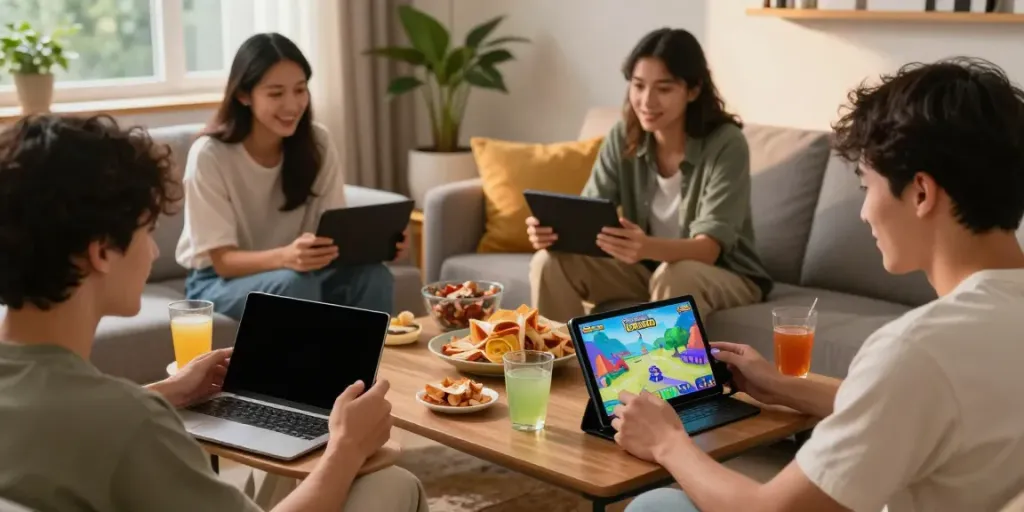 Enjoying yono games in a cozy living room with friends.