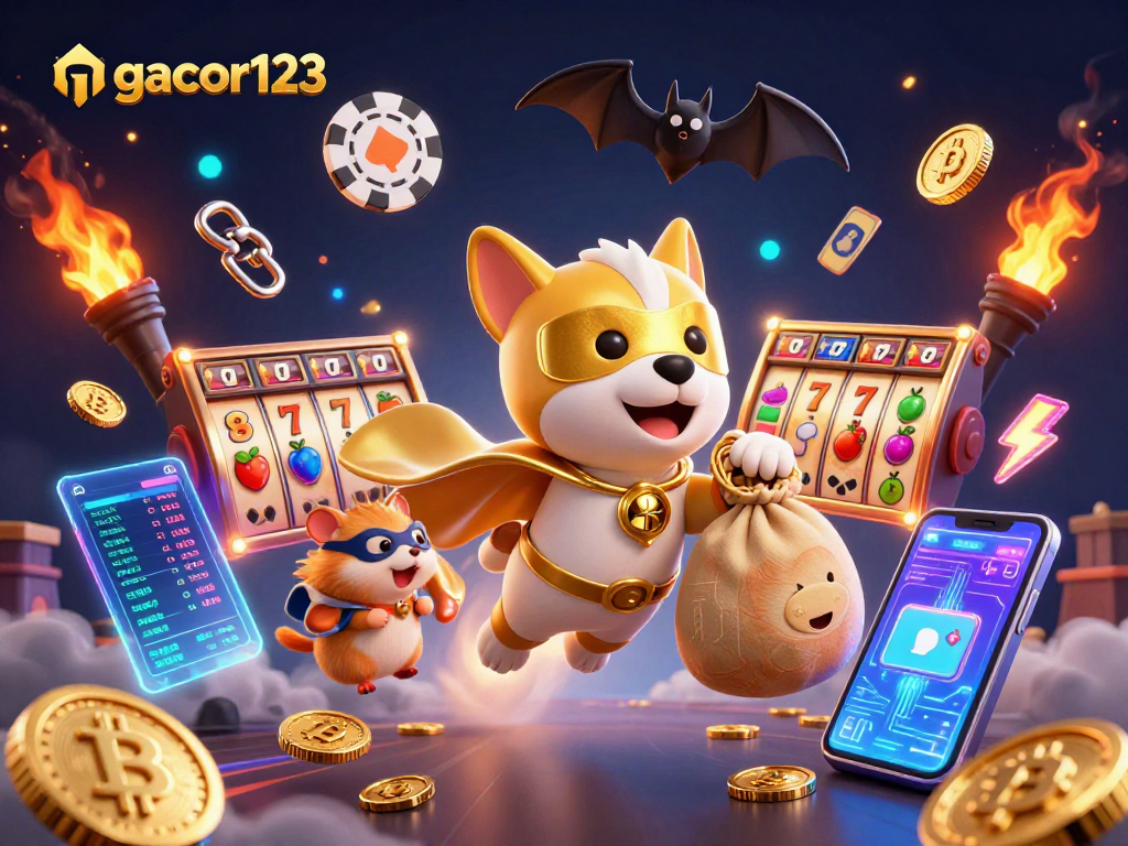 Experience winning thrills with gacor123 as a superhero dog and hamster navigate slot reels and crypto treasures.