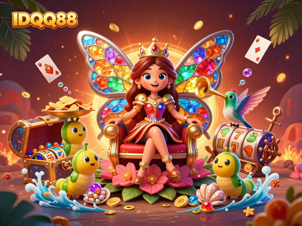 Engage with IDQQ88 and enjoy colorful slot action and vibrant casino elements in a dynamic digital scene.