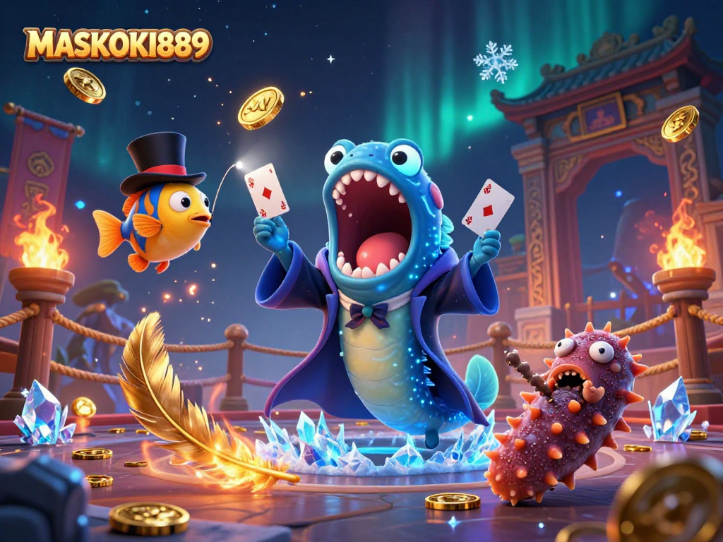 Join MASKOKI889 for an exciting underwater card trick scene featuring a magical eel and anglerfish.