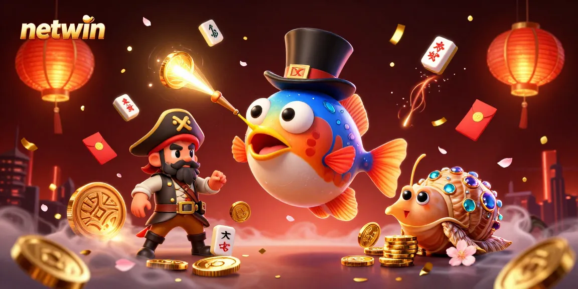 Win big at netwin with a vibrant gaming scene featuring a top-hat anglerfish, pirate shrimp, and treasure snail.