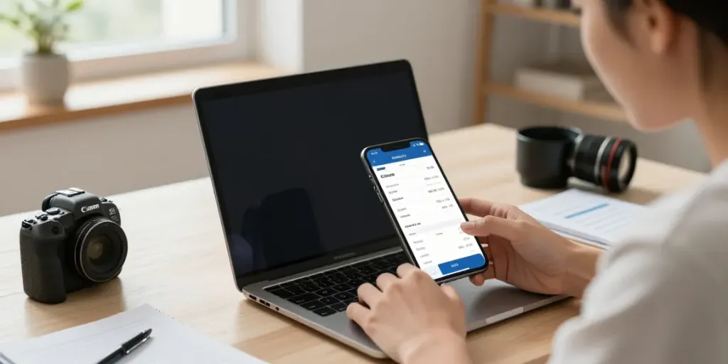 Personal loan app interface on smartphone showcasing itemized fees and clear terms at https://www.putraloan.com/en/ in cozy home office.