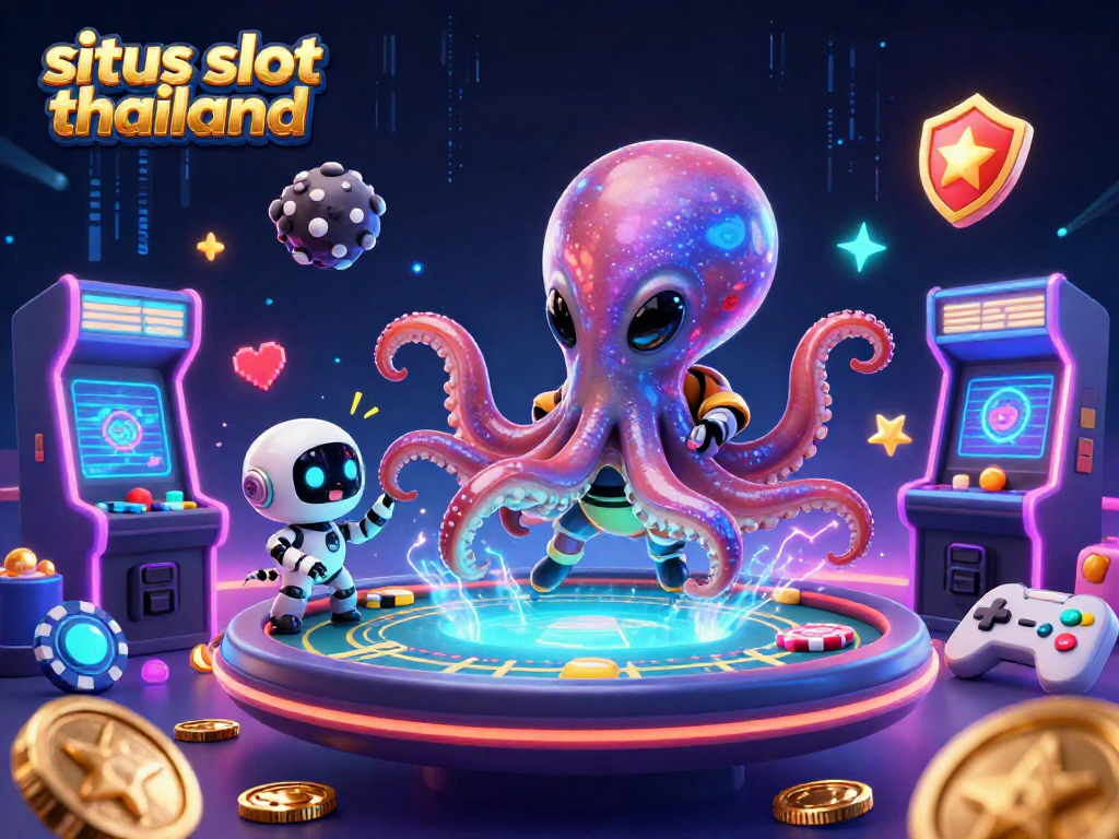 Situs slot thailand gaming scene featuring a vivid alien octopus at a poker table