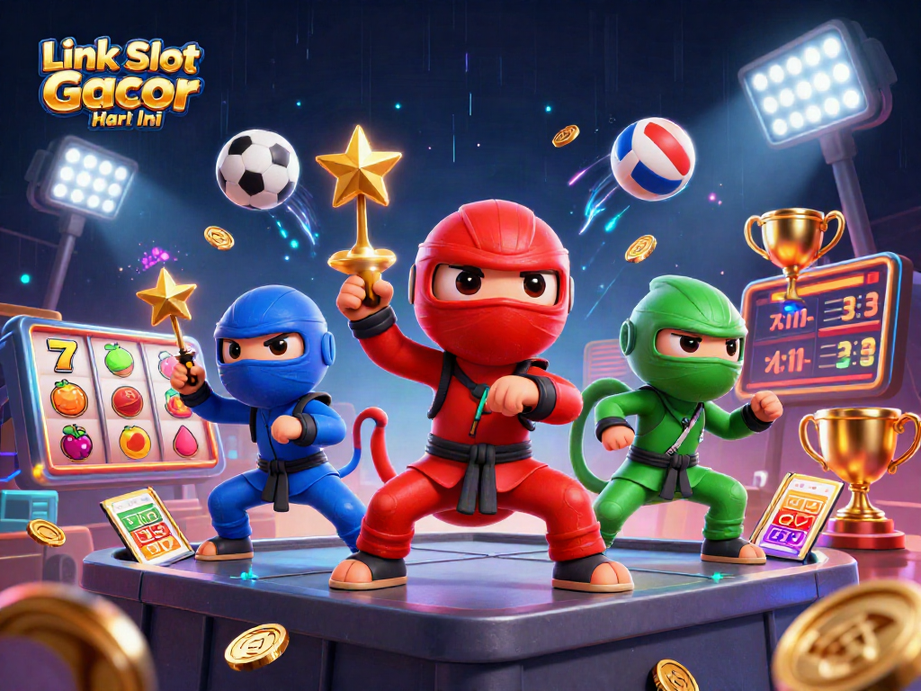Spin and win big with Link Slot Gacor Hari Ini in this vibrant, action-packed casino scene.