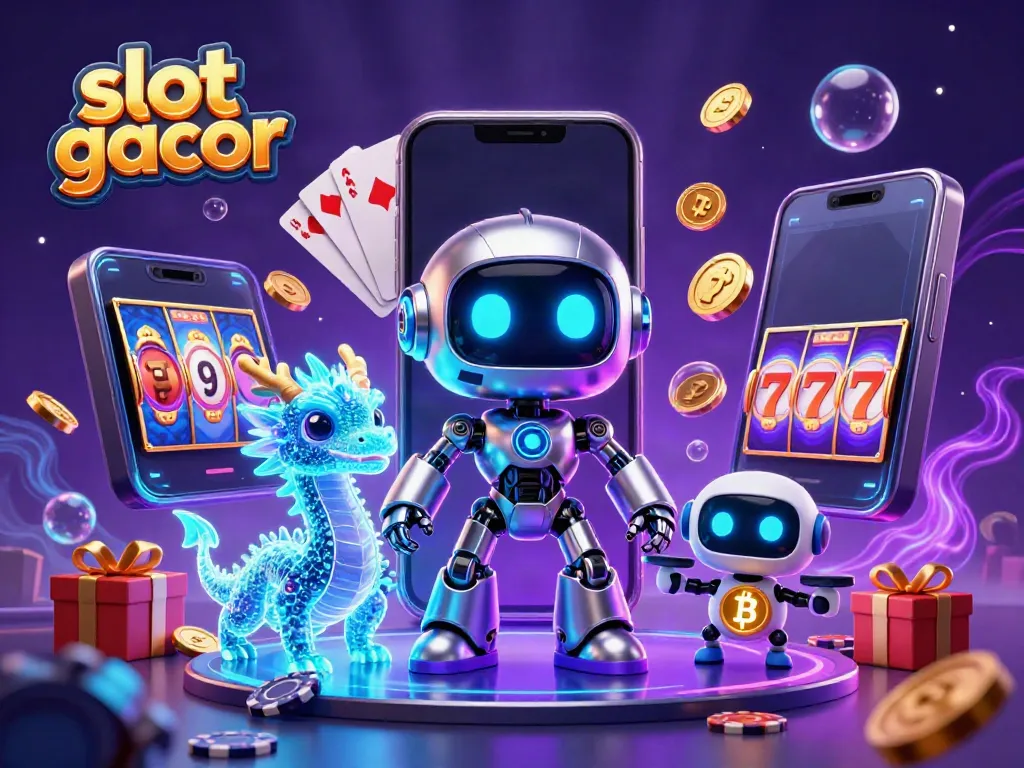 Win big with slot gacor in this vibrant 3D casino illustration featuring unique game elements.