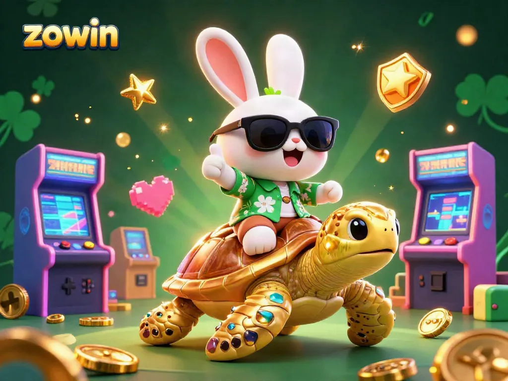 Engage with zowin casino fun featuring a lucky rabbit and a golden turtle in vibrant game action.