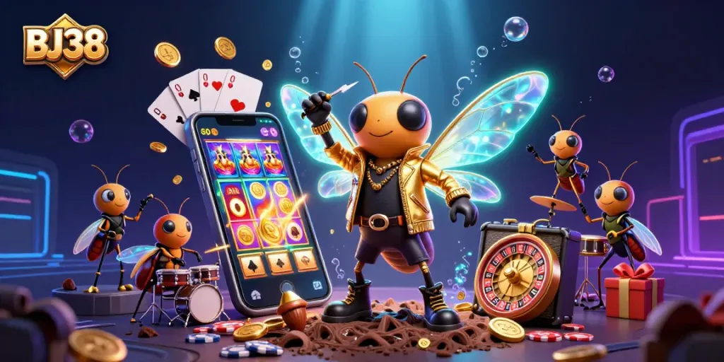 Experience the thrill of BJ38 as the rock star cicada and ensemble bring casino excitement to life!