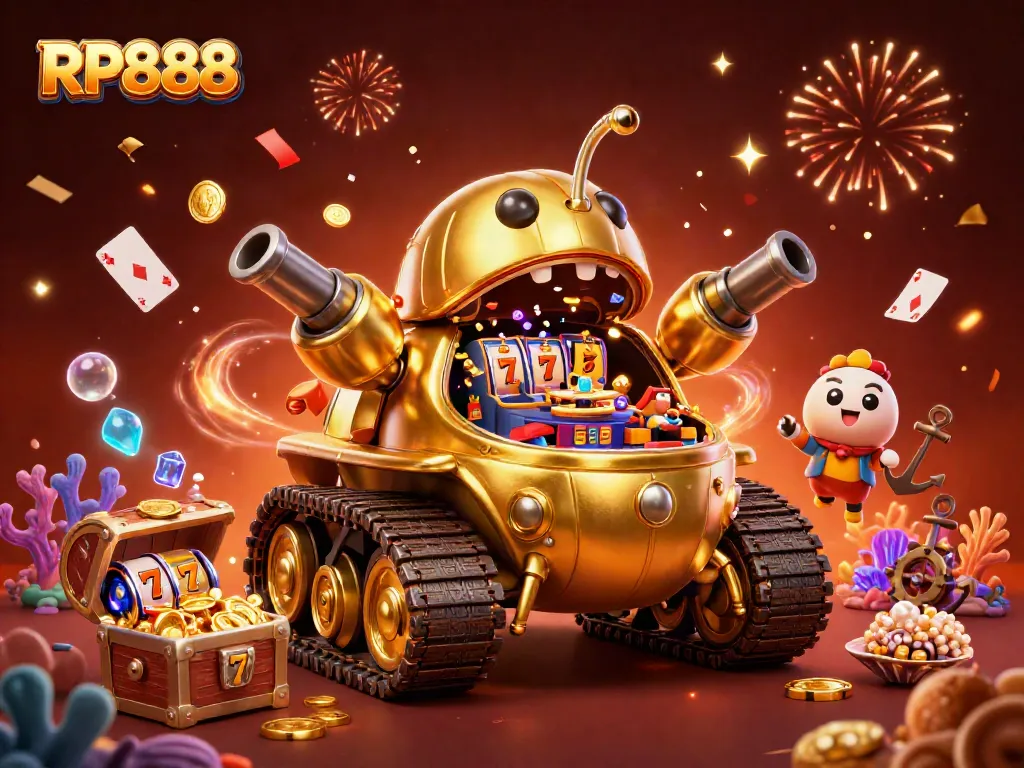 Experience the thrill of RP888 with a golden beetle tank casino in an explosive underwater adventure.