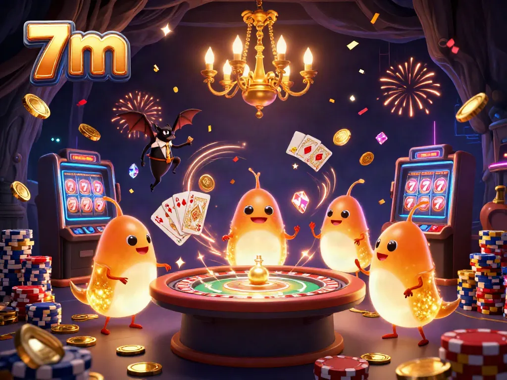 Explore the vibrant 7m casino with glowworms illuminating the gaming scene while enjoying rich graphics and details.