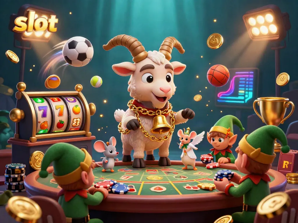 Slot dengan simbol keberuntungan dan karakter lucu dalam kasino bertema liburan.