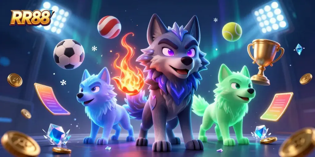 Experience thrilling gameplay at RR88 with a dynamic scene of ghostly wolves showcasing high-stakes betting.