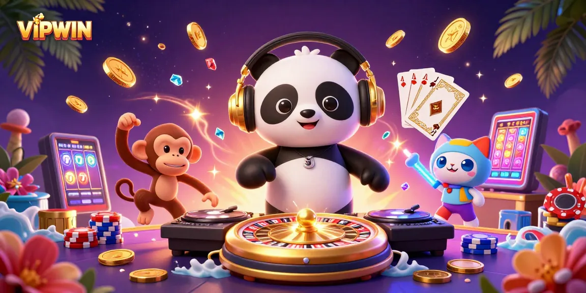 Experience VIPWIN with a vibrant dance-off featuring a DJ panda and a breakdancing monkey.