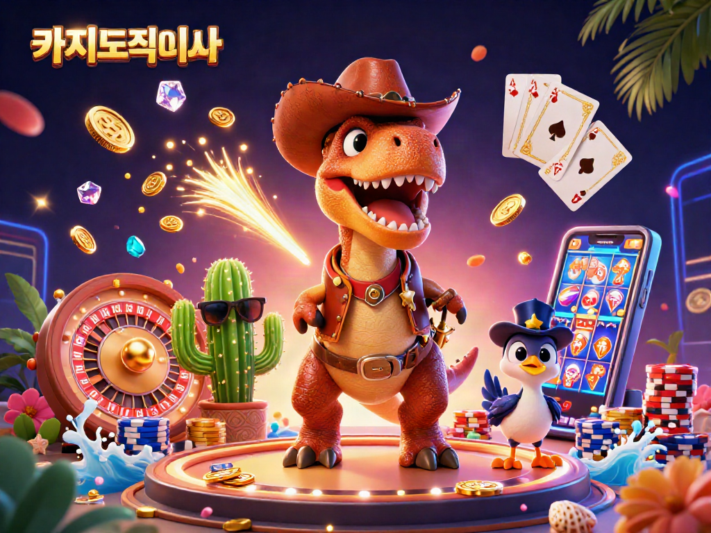 카지노사이트에서 슬롯 머신을 즐기며 황금 동전과 보석이 가득한 장면