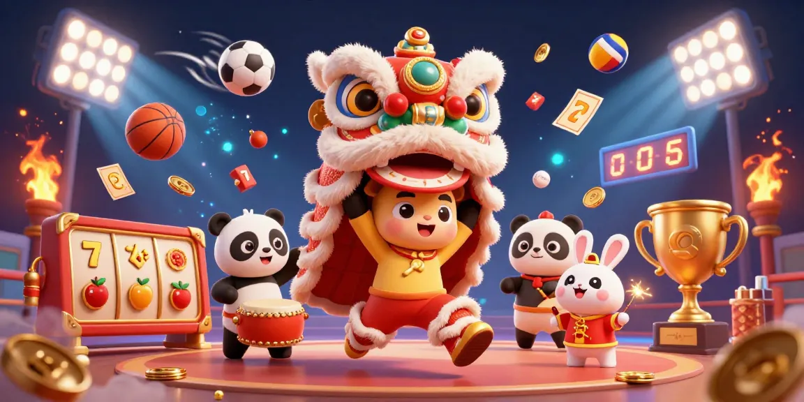 Engaging gacorbos88 illustration featuring exciting slot symbols, characters, and festive elements in action.