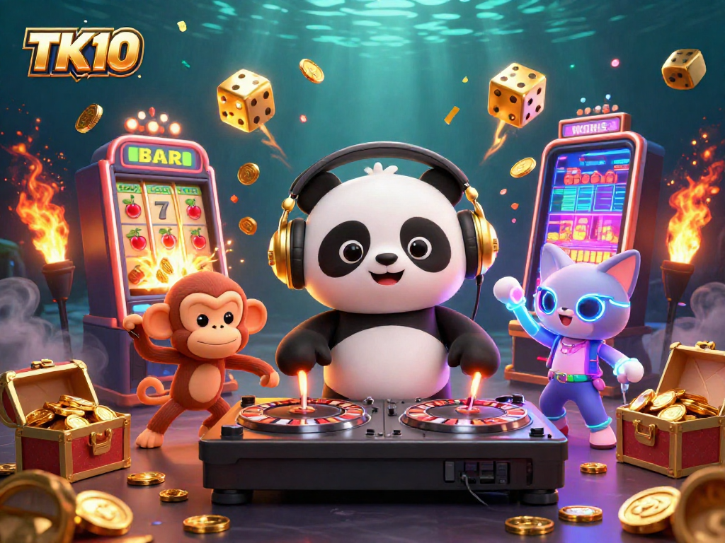 Experience thrilling bets at TK10 with a DJ panda and vibrant casino games bursting with excitement.
