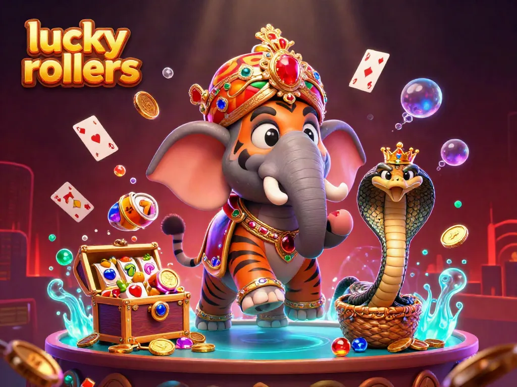 Experience the thrill of lucky rollers with a dynamic 3D scene featuring vibrant casino elements.