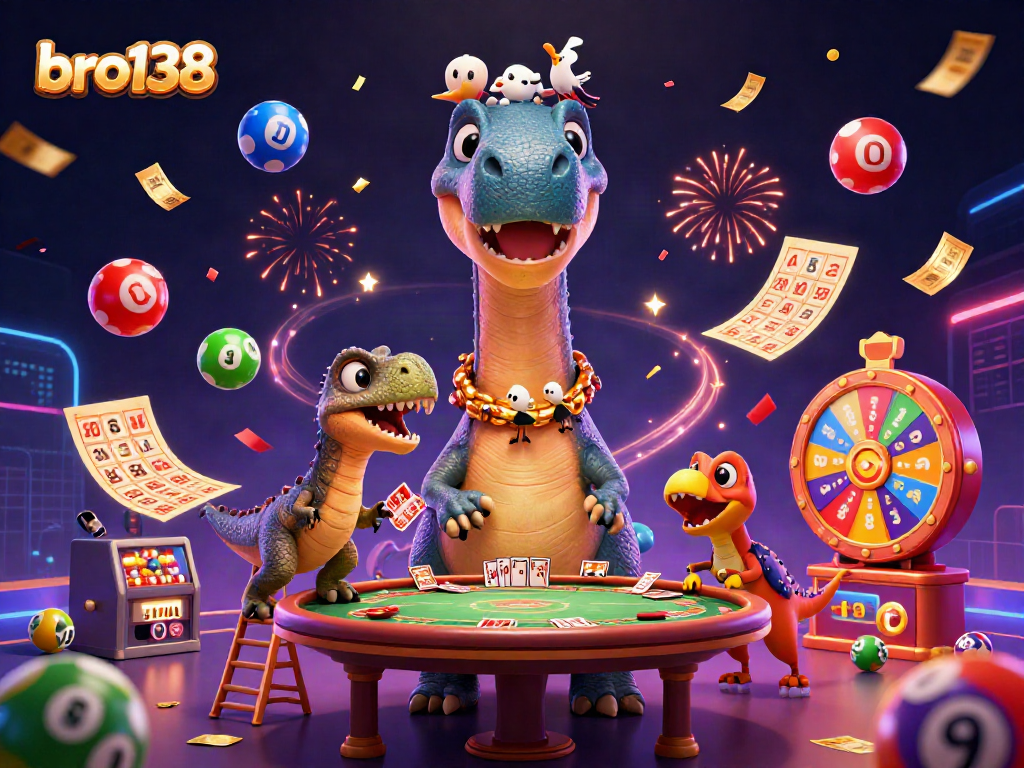 Engage with the exciting world of bro138 as a giant brontosaurus welcomes players to the poker table.