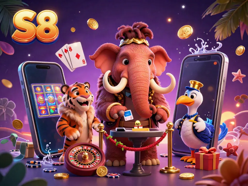 Experience thrilling gaming at S8 with the unique casino scene featuring exciting characters and games.