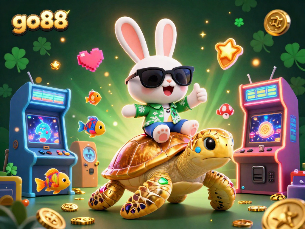 Engage with go88's vibrant online casino experience featuring a lucky rabbit and a sea turtle.