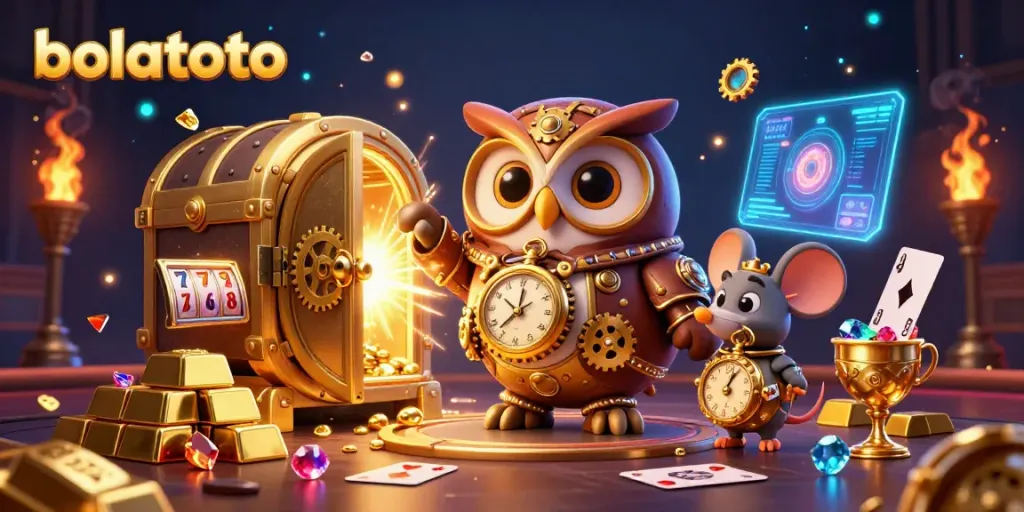 Experience the thrill of bolatoto with vibrant 3D illustrations showcasing casino elements and interactive gameplay.