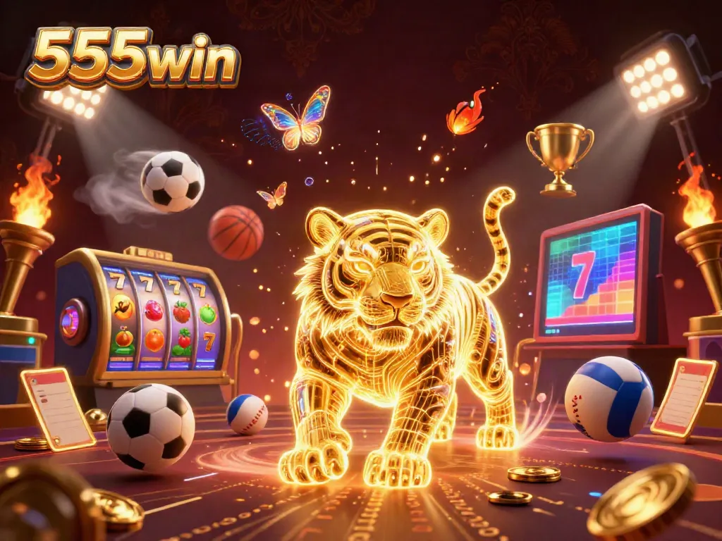 Experience thrilling moments with 555win in a vibrant casino setting showcasing dynamic slot reels and sports elements.
