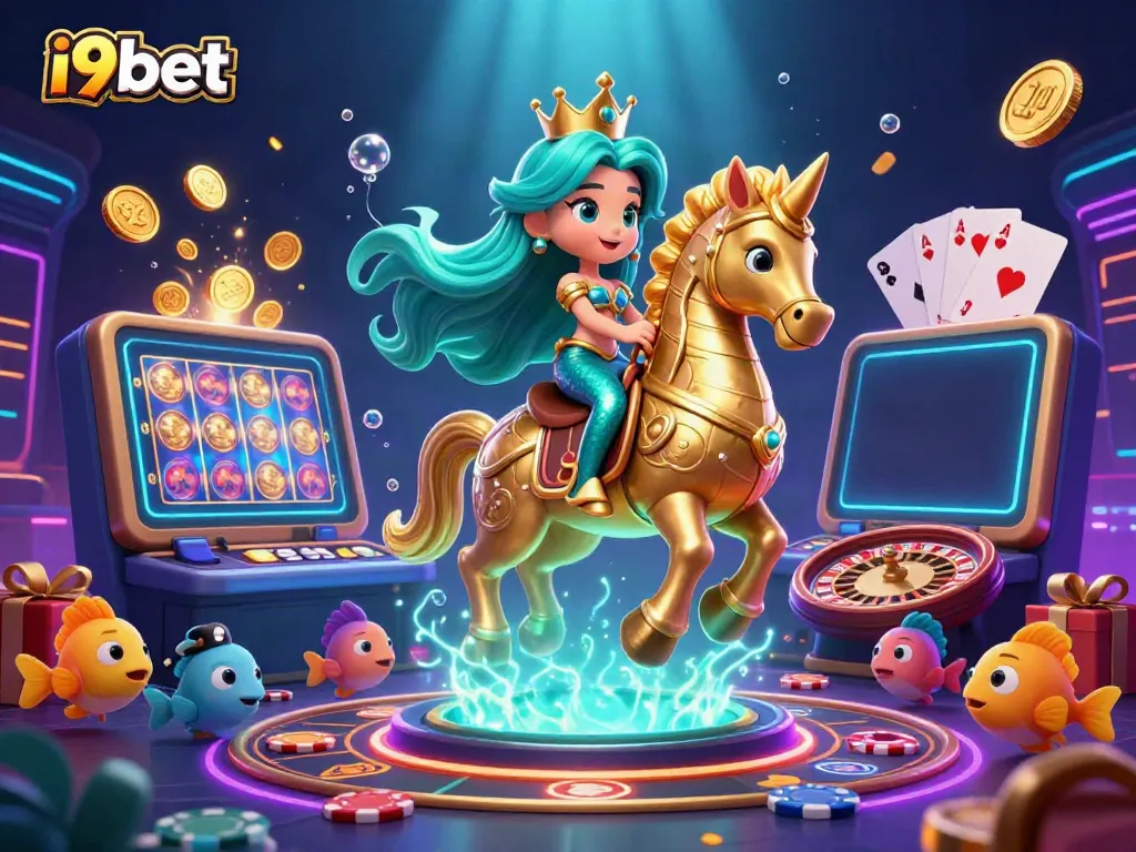 Experience exciting gameplay at i9bet with a vibrant casino scene featuring a mermaid princess and an array of gaming elements.