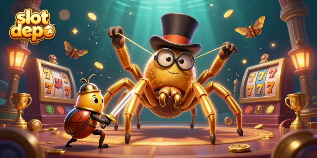 Experience thrilling wins on slot depo 5k with vibrant casino action featuring dynamic characters and gold elements.