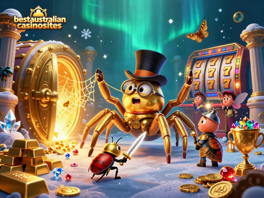 Experience the excitement of gaming with bestaustraliancasinosites and witness a daring beetle knight facing a golden tarantula.