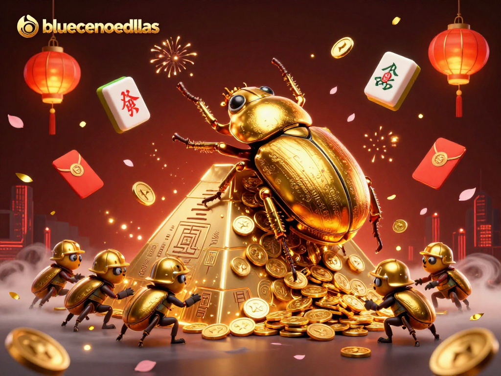 Memenangkan slot gacor di bluecenotedallas dengan ilustrasi 3D menarik menunjukkan simbol kasino dan koin emas.