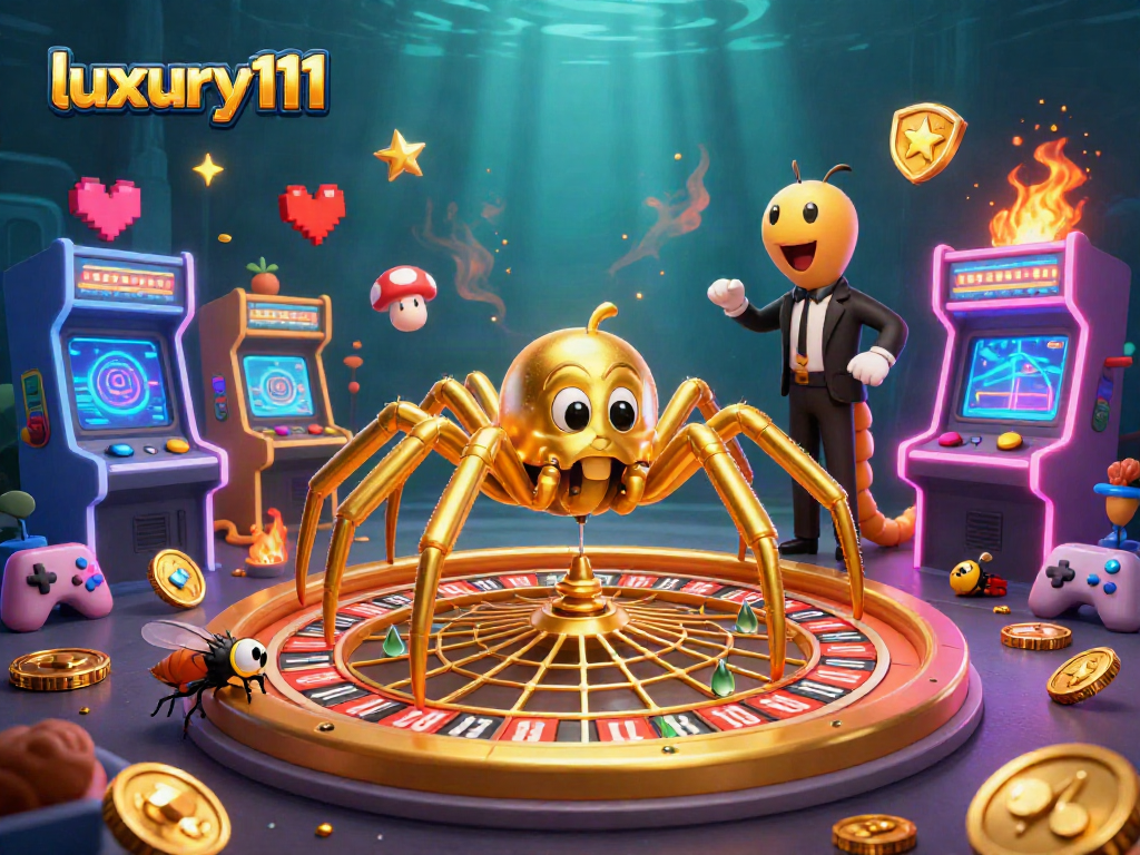 Experience the luxury111 casino excitement through dynamic 3D gambling illustration showcasing playful characters.