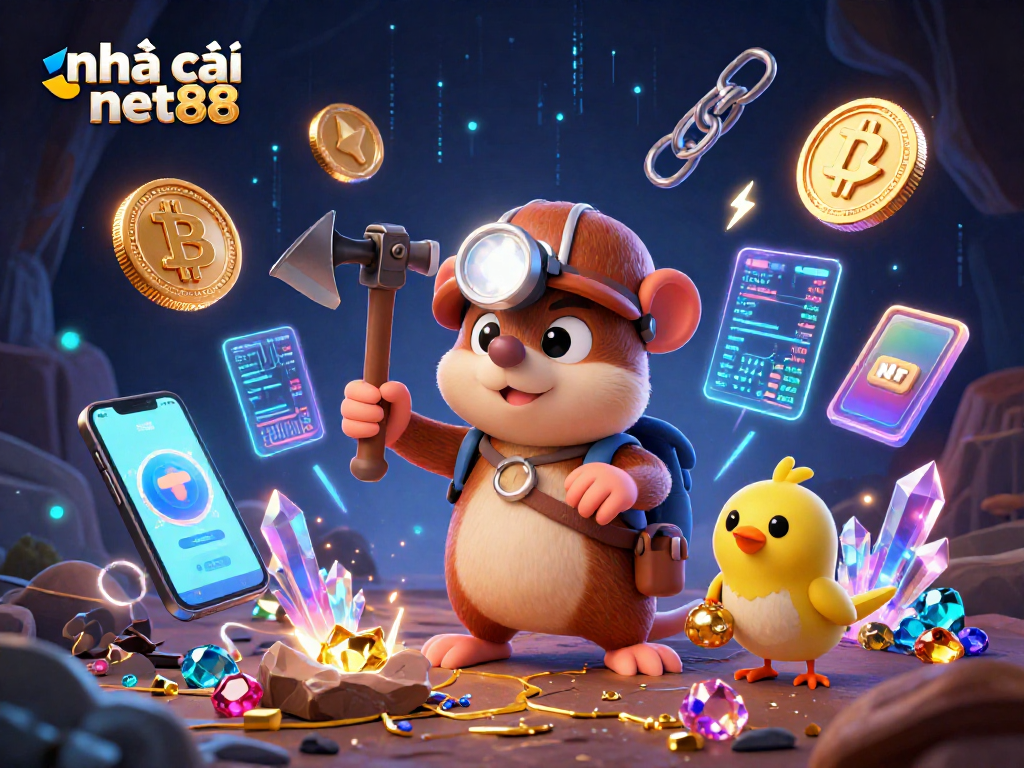 Join the excitement at nhà cái net88 with vibrant 3D digital treasure hunting themed illustrations.
