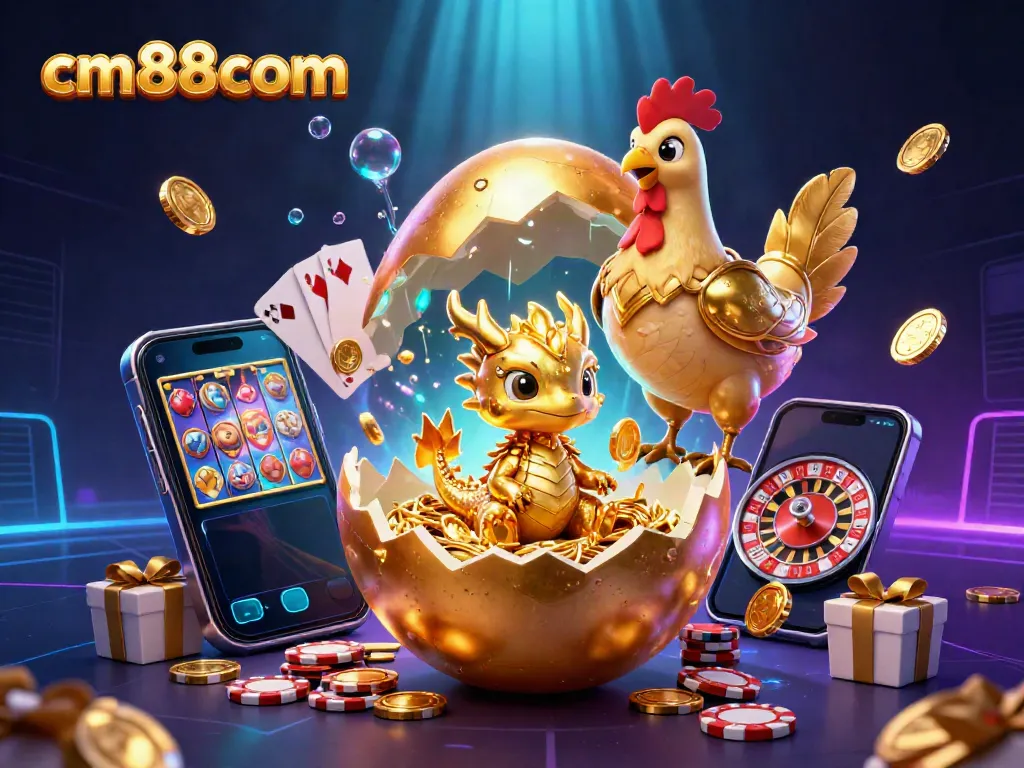 Engage with cm88com's vibrant gaming scene featuring a golden dragon and poker chips.