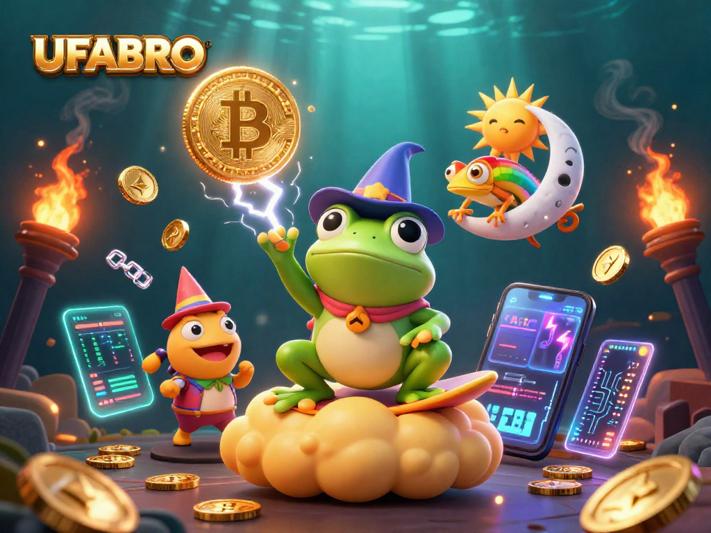 UFABRO offers thrilling gaming excitement with a wizard frog and chameleon surrounded by coins.