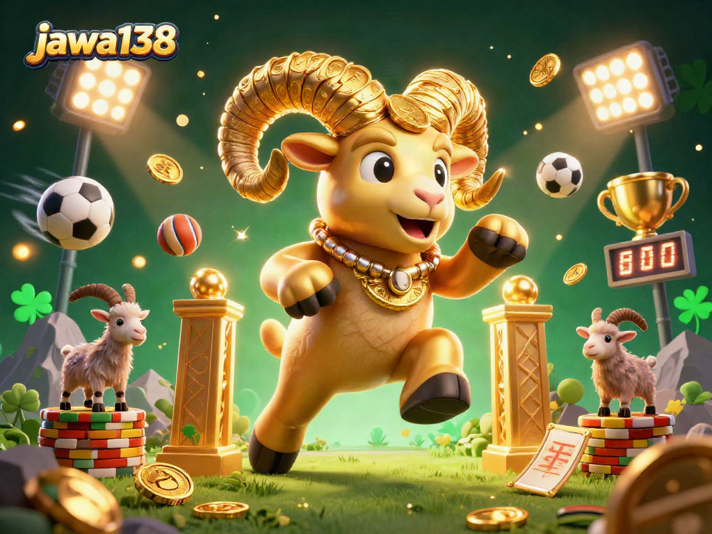 Experience thrilling action in jawa138 with dynamic sports elements and a golden ram at a casino backdrop.