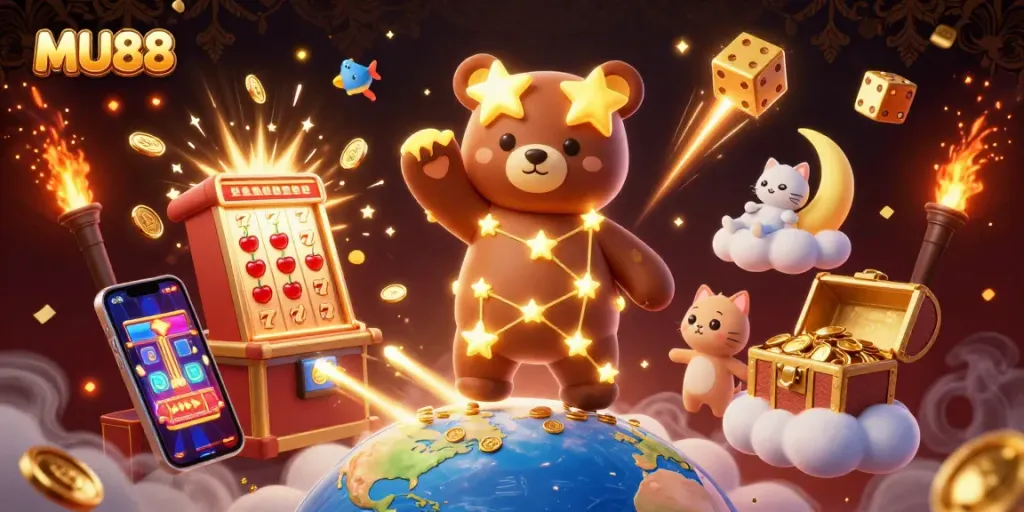 Engage with MU88's thrilling casino experience featuring vibrant gaming elements and captivating cosmic characters.