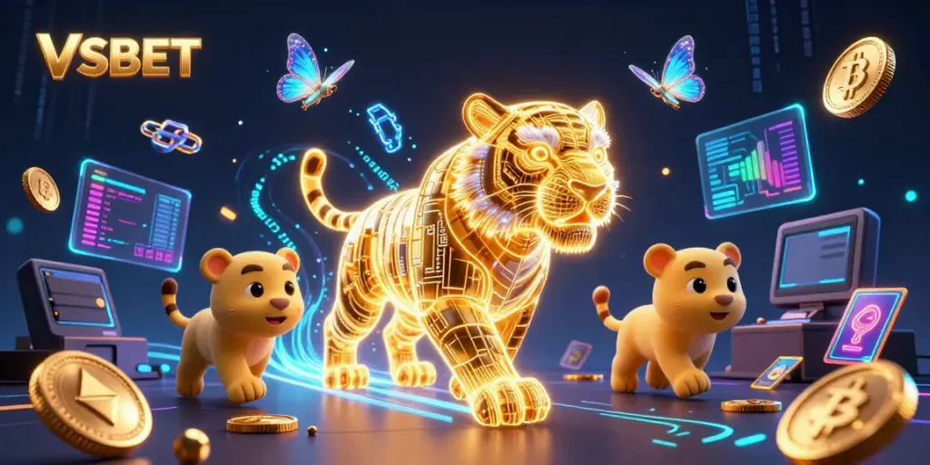 Trải nghiệm cá cược tại VSBET với hình ảnh sư tử ánh sáng trong thế giới casino ảo