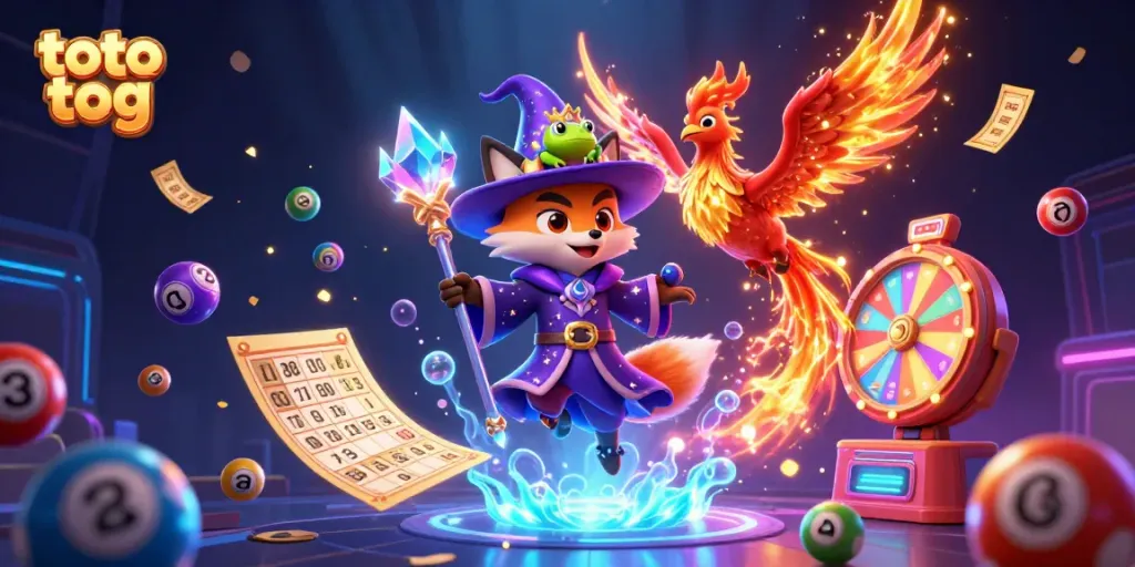 Engaging scene featuring mystical characters, lively gaming elements, celebrating the thrill of toto tog.