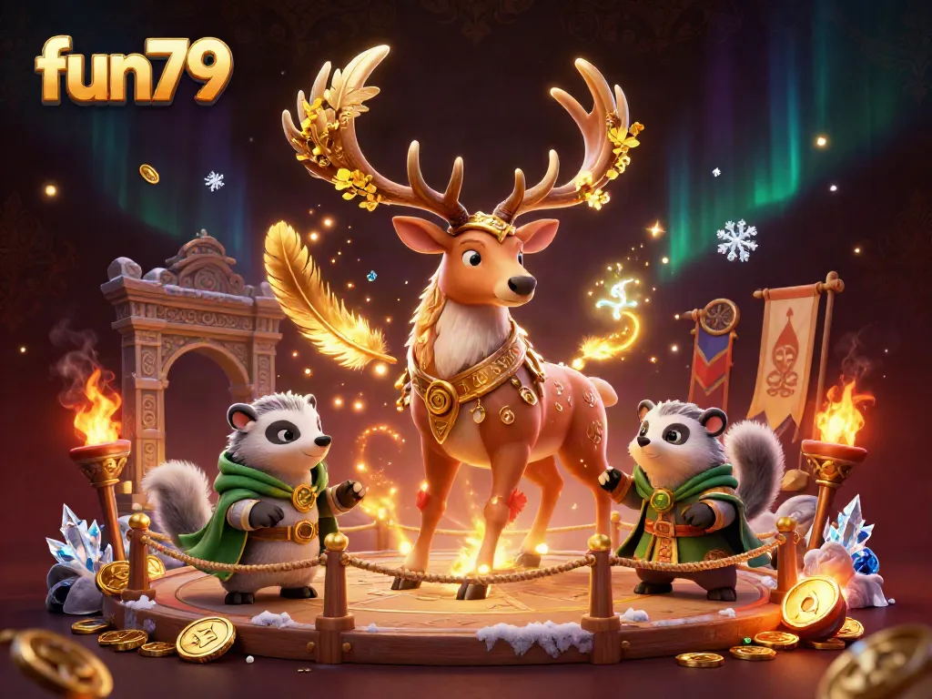 Experience thrilling fun79 gameplay with a lively scene of our hero druid and friends amidst game symbols.
