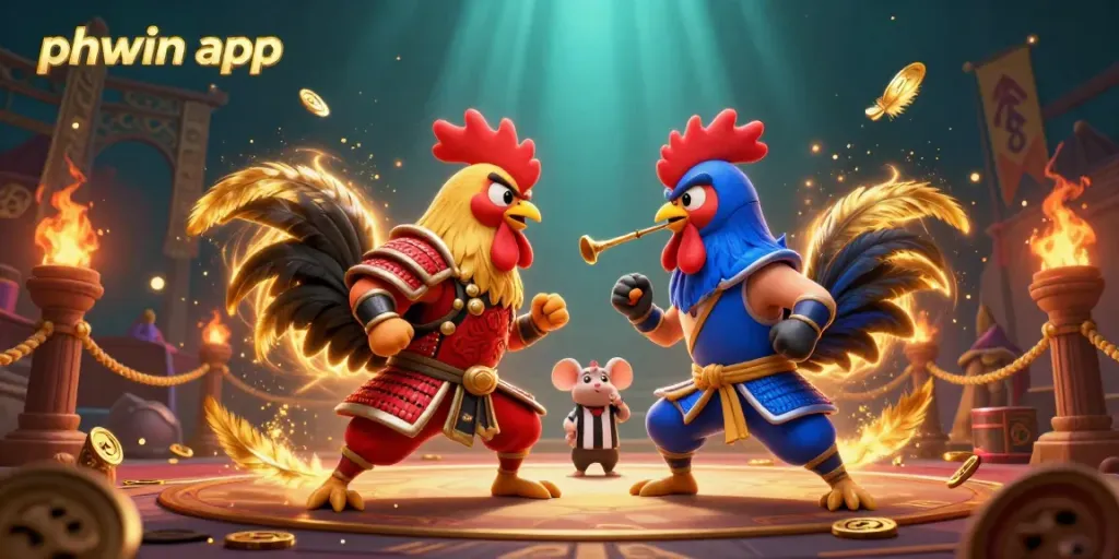 Experience the excitement of the phwin app with dynamic rooster battles in a vibrant casino atmosphere.